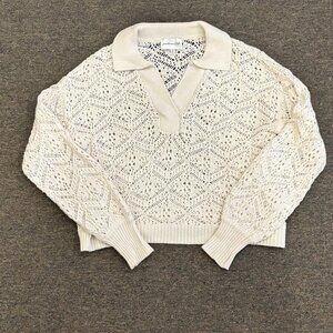 Freshman 1996 Collared Crochet Sweater Size XS Cream Color